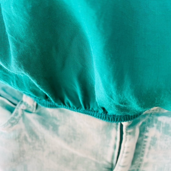 STUDIO M PETITE Green Boho Chic PEASANT TOP SP - Picture 7 of 11